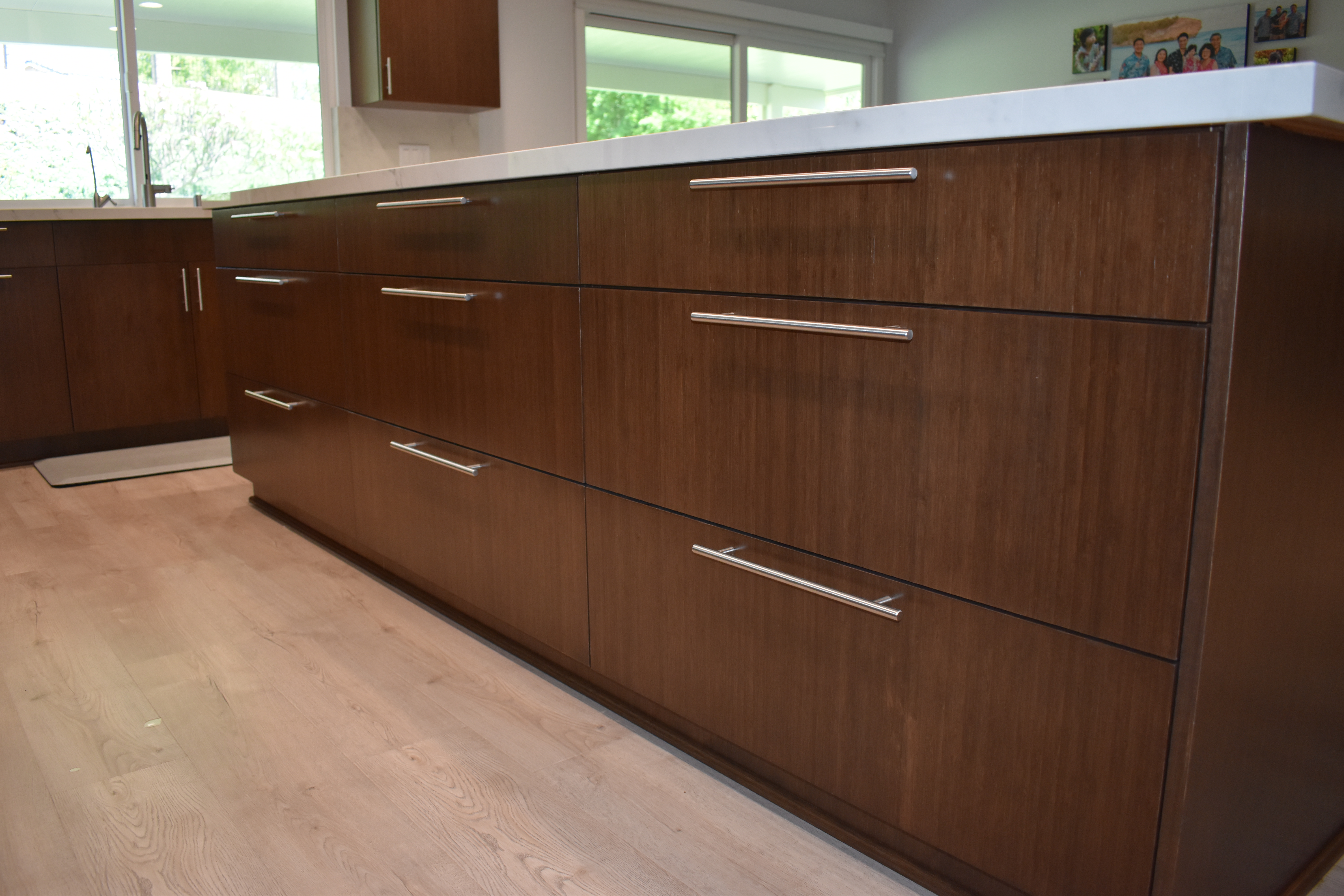 Rich brown wood kitchen island